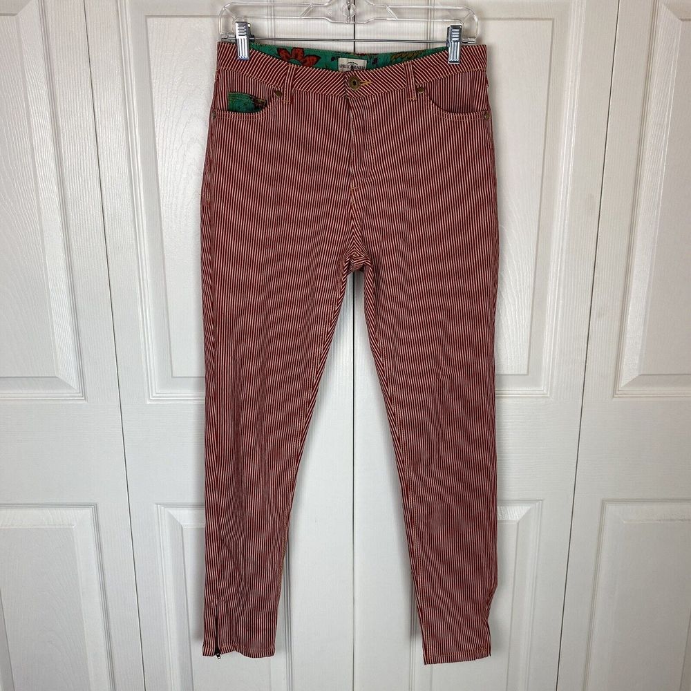 April Cornell 28 Pinstripe Pants Jeans Carpenter Train Conductor Skinny Vintage